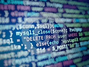 Blue code screen. Software development background. Coding