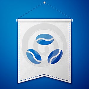 Blue Coffee beans icon isolated on blue background. White pennant template. Vector