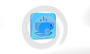Blue Coffee cup icon isolated on grey background. Tea cup. Hot drink coffee. Glass square button. 3d illustration 3D