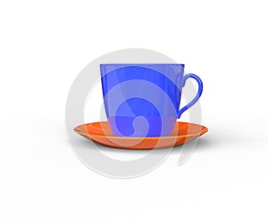 Blue Coffee Cup with Orange Saucer