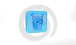 Blue Coffee cup to go icon isolated on grey background. Glass square button. 3d illustration 3D render