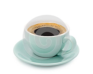 Blue coffee cup top view  on white background. with clipping path