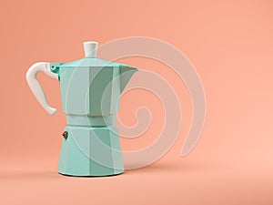 Blue coffeepot on pink background 3D illustration