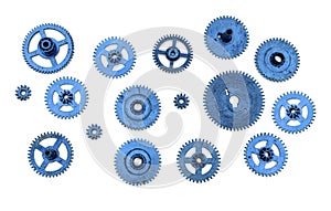 Blue cogs gears wheels collection set