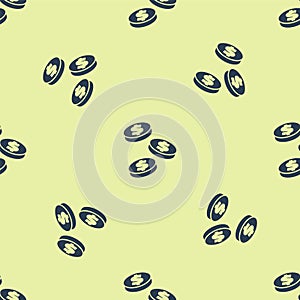 Blue Coin money with dollar symbol icon isolated seamless pattern on yellow background. Banking currency sign. Cash