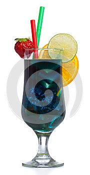 Blue cold coctail with ice isolated