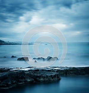 Blue Cold Sea. Peaceful Winter Seascape.