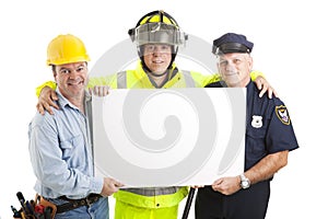 Blue Collar Guys with Sign