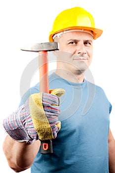 Blue collar worker with hammer