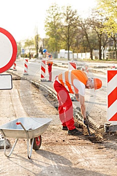 Blue collar worker labouring hard