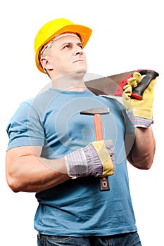 Blue collar worker with tools