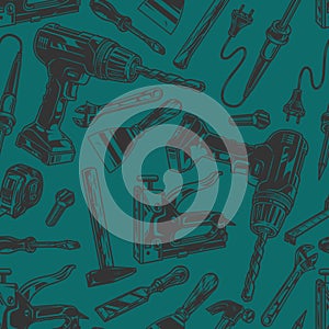 Blue collar worker tools seamless pattern