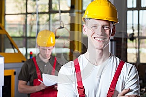 Blue-collar worker working in fabric