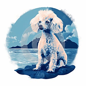 Blue Collared Poodle On Rock Pop Art Illustration