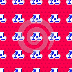 Blue Collimator sight icon isolated seamless pattern on red background. Sniper scope crosshairs. Vector