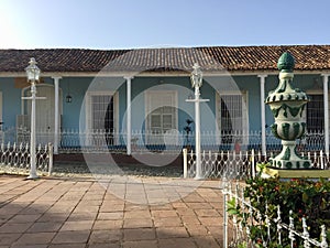 Blue colonial house Plaza Mayor Trinidad Cuba