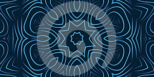 Blue color abstract curly line flowers background. Bright color pattern wallpaper delicate curved shapes kaleidoscope