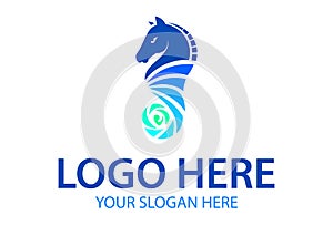 Blue Color Abstract Elegant Seahorse Logo Design