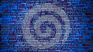 Blue color background. Software developer programming code.