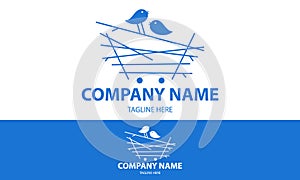 Blue Color Cartoon Line Art Trolley Bird Logo Design