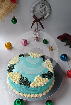 Blue color delicious cake for christmas selebration