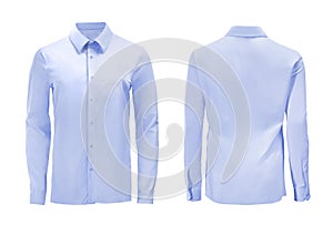 Blue color formal shirt with button down collar isolated on whit