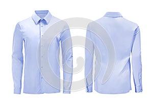 Blue color formal shirt with button down collar isolated on whit photo