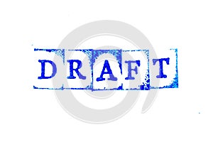 Blue ink of rubber stamp in word draft on white paper background