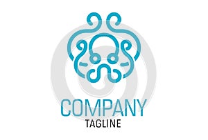 Blue Color Line Art Giant Octopus Logo Design