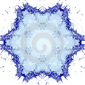 Blue color mandala style ink splash circle ornament design element isolated on white meditation round