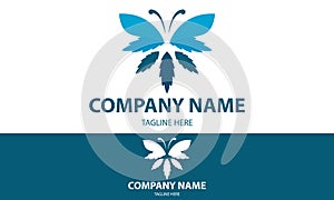 Blue Color Nature Eco Leaf Butterfly Logo Design