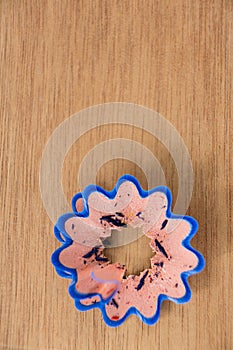 Blue color pencil shaving in a flower shape