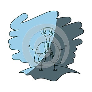 Blue color shading scene in grass with silhouette caricature respiratory system with windpipe