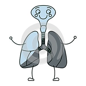 Blue color shading silhouette caricature respiratory system with windpipe