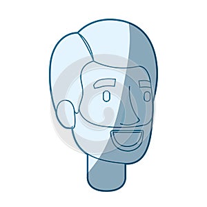 Blue color silhouette shading of bearded man face with side hair