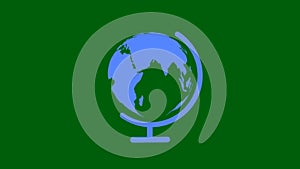 Blue color standing 3d rotated planet earth on green background