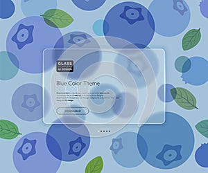 Blue Color Theme. Translucent frosted glass and blueberry. Vector image in the glassmorphism style.