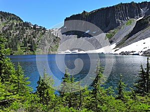 Blue- colored alpine lake water