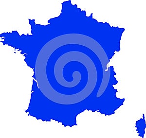 Blue colored France outline map. Political french map. Vector illustration
