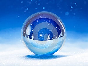 A blue colored glass ball for the Christmas tree. Christmas crystal ball in blue, generated AI