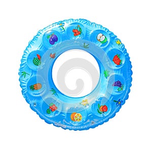 Blue colored Inflatable ring isolated on white background. Blue swim ring isolated on white, top view