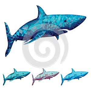 Blue Colored Polygonal Shark Illustration. Sea Predator Danger Creature.