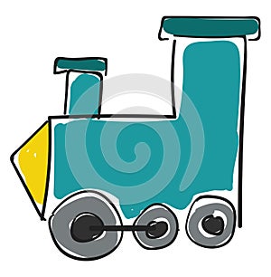 A blue-colored toy train locomotive engine, vector or color illustration