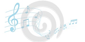 Blue colored vector sheet music - musical notes melody on white background