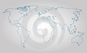 Blue colored world map outline on blue background