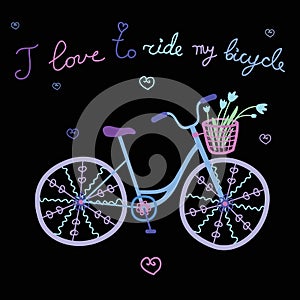 Blue colorful cute doodle bicycle vector illustration
