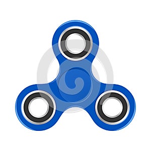 Blue colorful fidget spinner with silver bearings on a white background. Modern children`s hand spinning toy