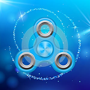 Blue colorful spinner on an abstract background with blue luminous backdrop. Abstract background with blue luminous