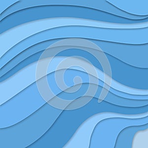 Blue colors in layered flowing waves concept in abstract striped pattern, blue background material design