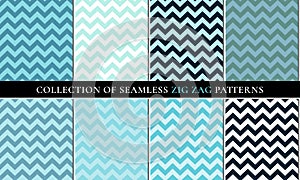 Blue Set of seamless zigzag chevron pattern